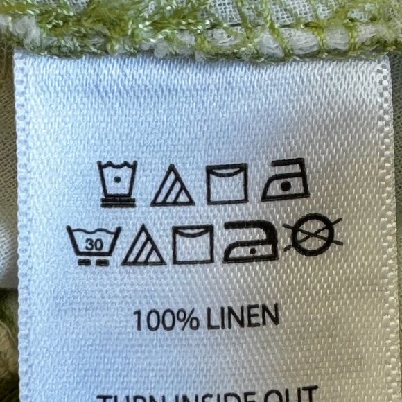 Rachel Zoe Linen Wide Leg Pants Elastic Waist Sash 4 Pockets Green Leafy Print L - Picture 8 of 10